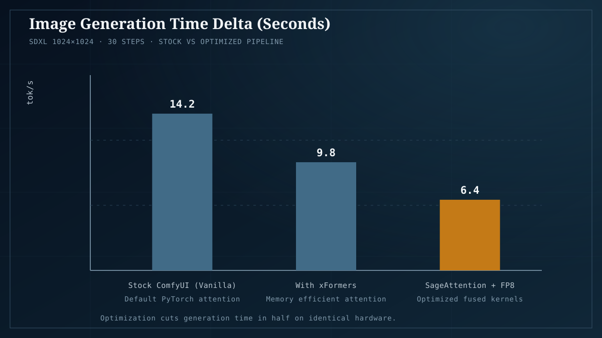 Generation latency reduction from memory and kernel optimizations on identical hardware.