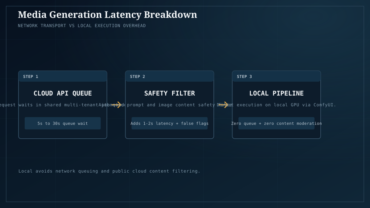 Turnaround latency: local generation eliminates cloud network queuing and automated filtering.